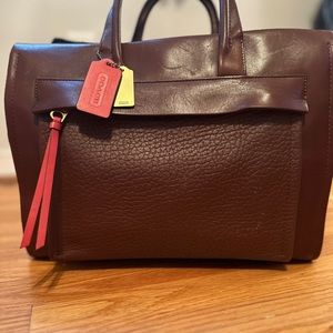 Coach Bleecker Riley Carryall Tote in Chestnut Brown Love Red Leather Bag